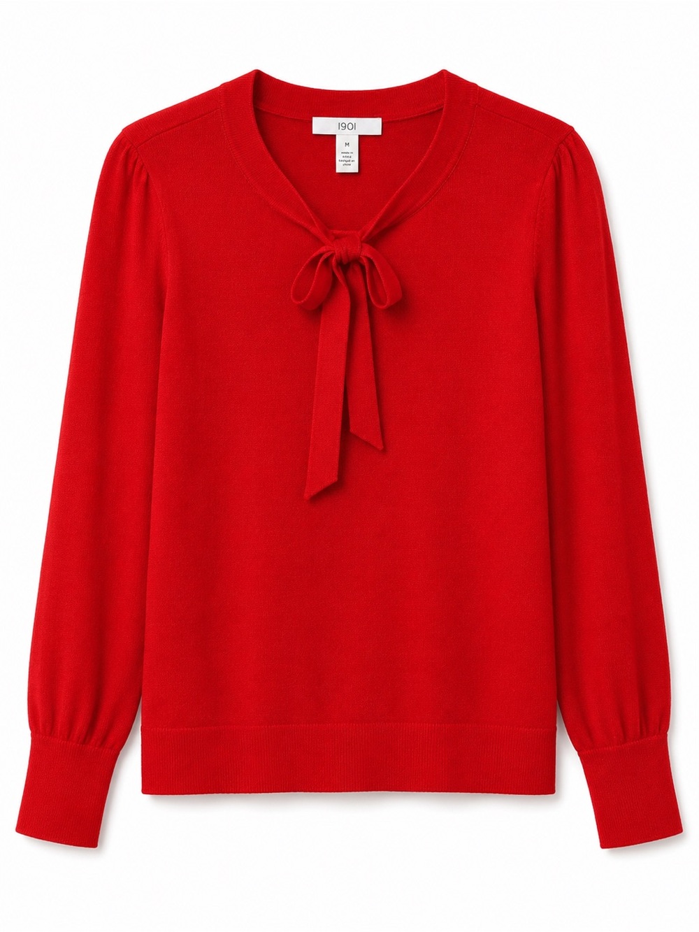 1901 Red Tie-Neck Scoop Sweater